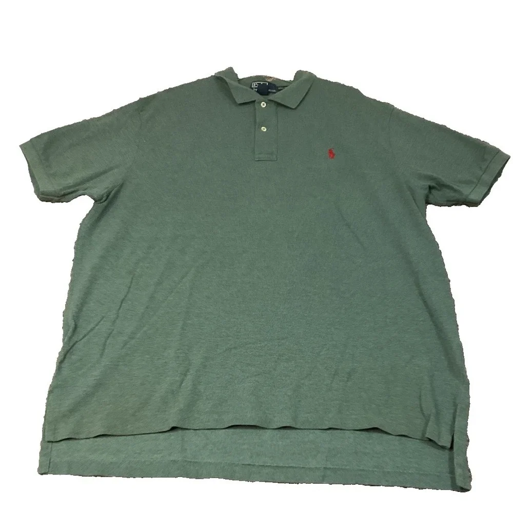 Polo Ralph Lauren Shirt Mens XXL Forest Green Cotton Short Sleeves Red Pony Logo